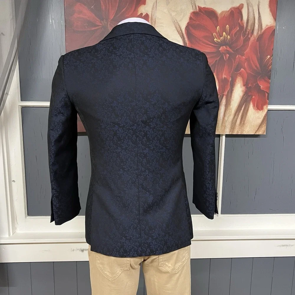Egara Dinner Jacket Tuxedo Mens 36S Short Slim Fit Polyester Rayon‎ Navy/Black